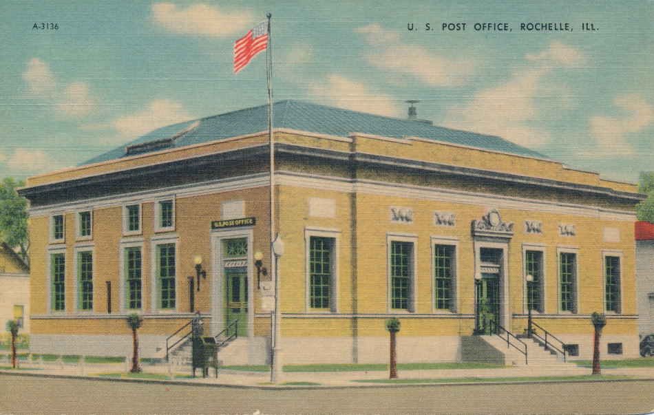 Rochelle, Illinois Post Office Post Card
