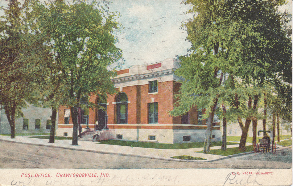 Crawfordsville, Indiana Post Office Post Card