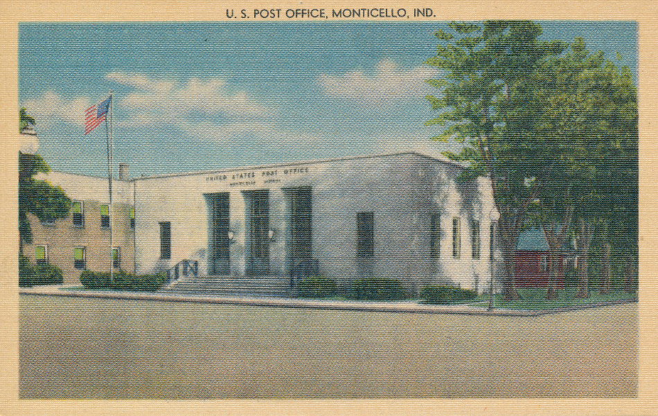 Monticello, Indiana Post Office Post Card