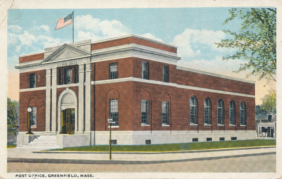 Greenfield, Massachusetts Post Office Post Card