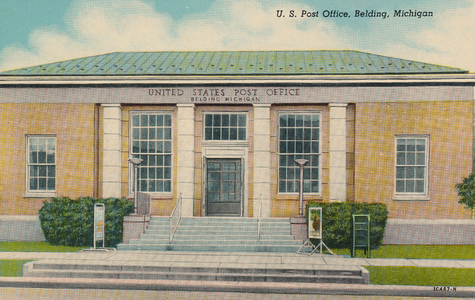 Belding, Michigan Post Office Post Card
