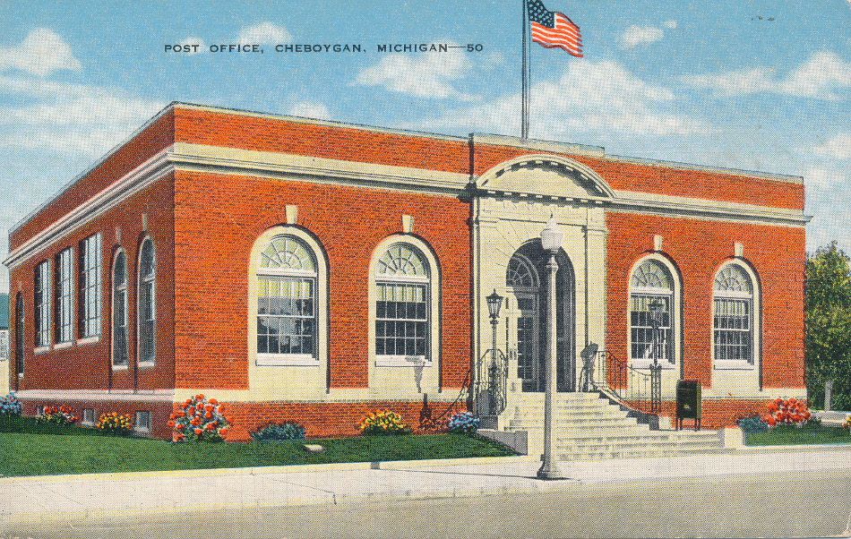 Cheboygan, Michigan Post Office Post Card