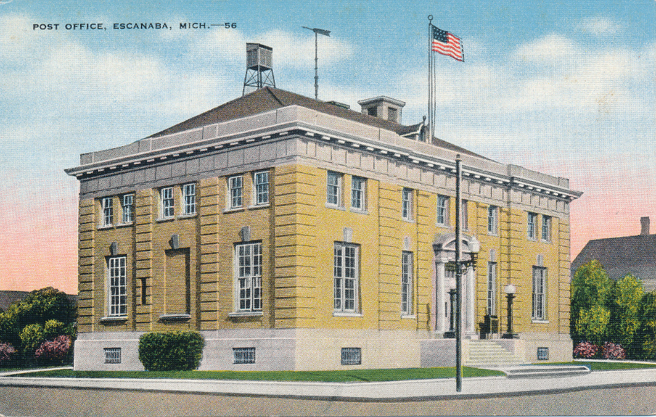 Escanaba, Michigan Post Office Post Card