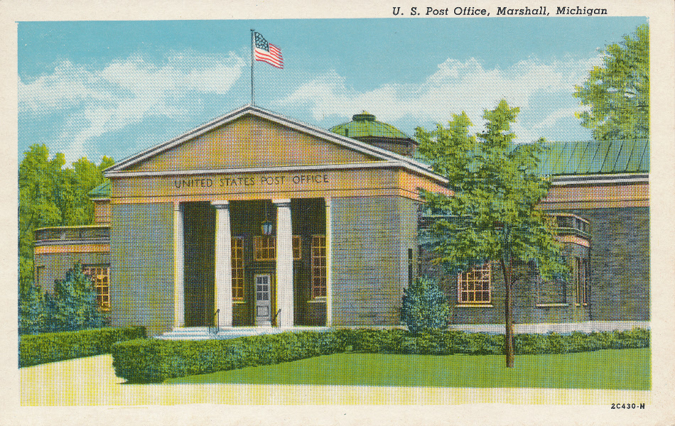 Marshall Island, Michigan Post Office Post Card