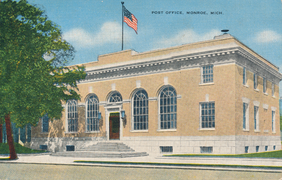 Monroe  , Michigan Post Office Post Card