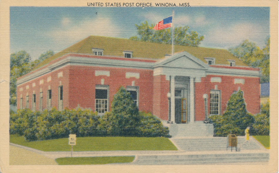 Winona, Mississippi Post Office Post Card