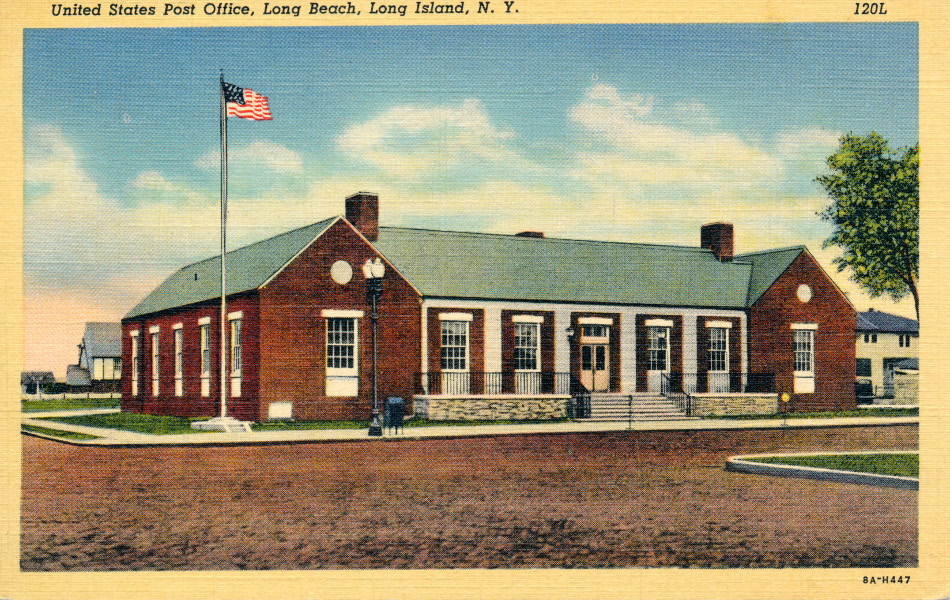 Long Island-Long Beach, New York Post Office Post Card
