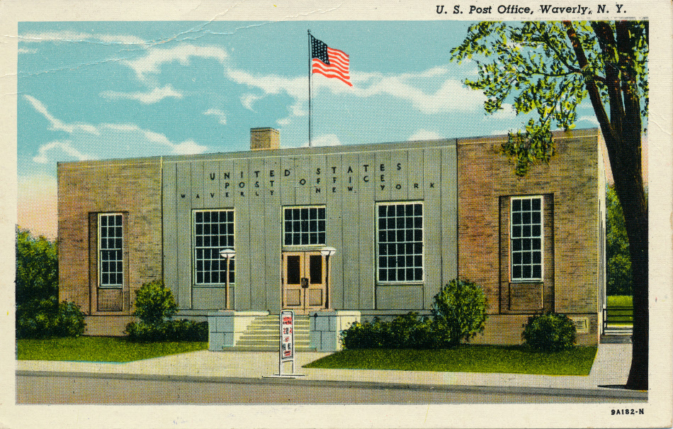Waverly, New York Post Office Post Card