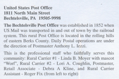 Bechtelsville, Pennsylvania Post Office Post Card