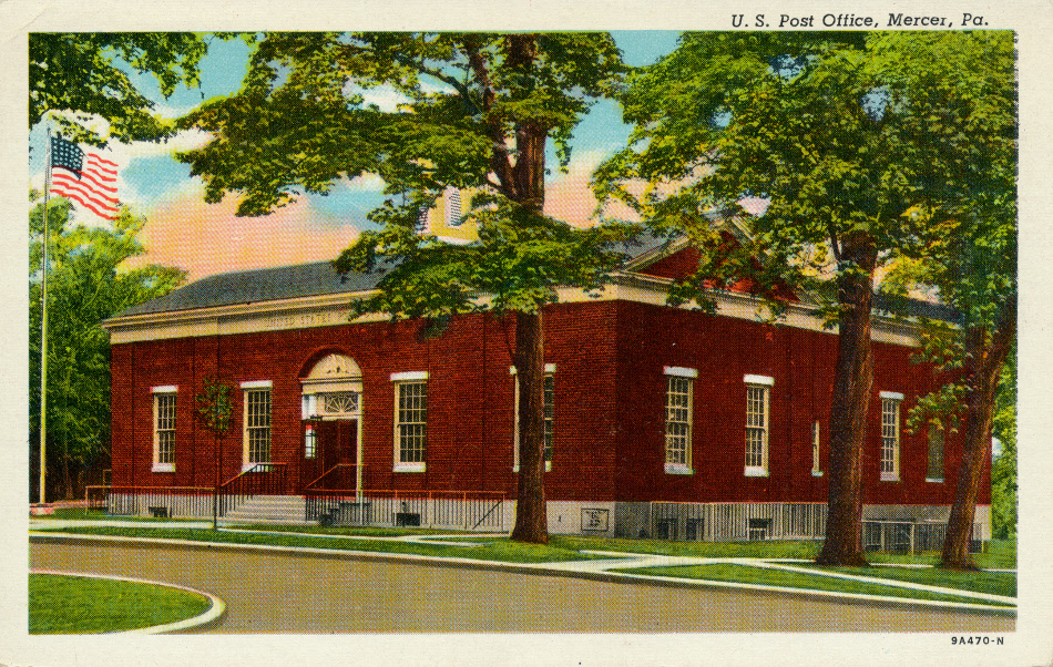 Mercer, Pennsylvania Post Office Post Card